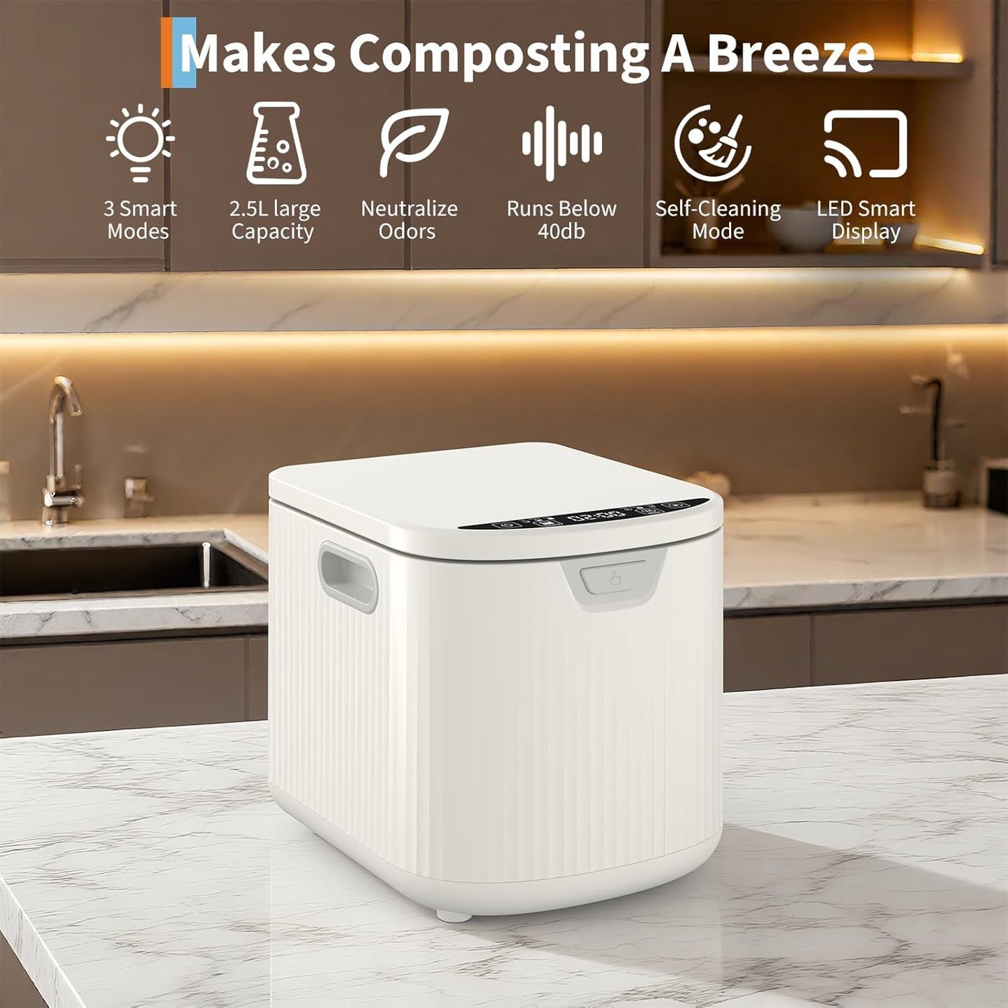 Contenedor compost 2.5L cocina automático limpieza un solo clic