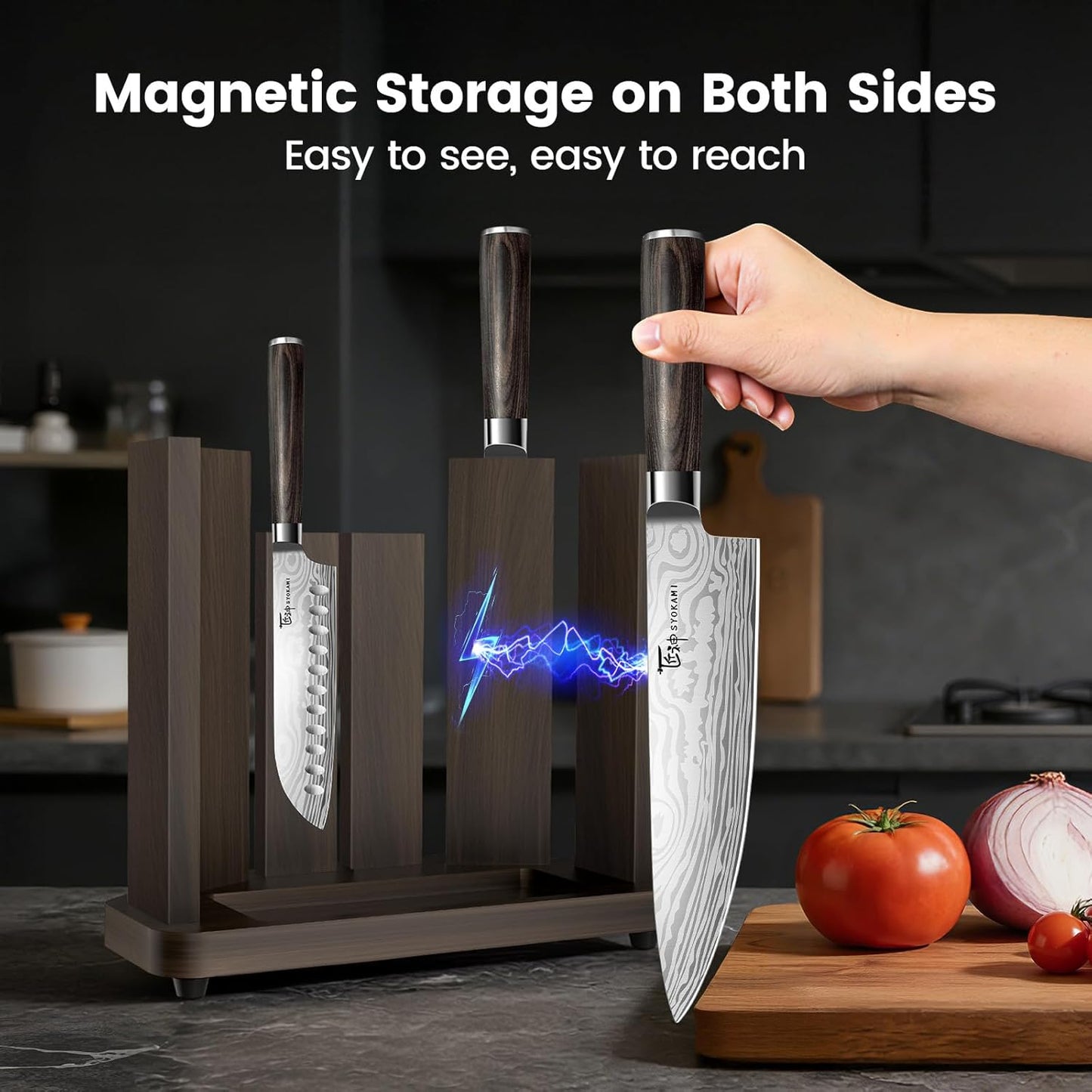 Set 15 Cuchillos Cocina Bloque Magnético Mango Madera