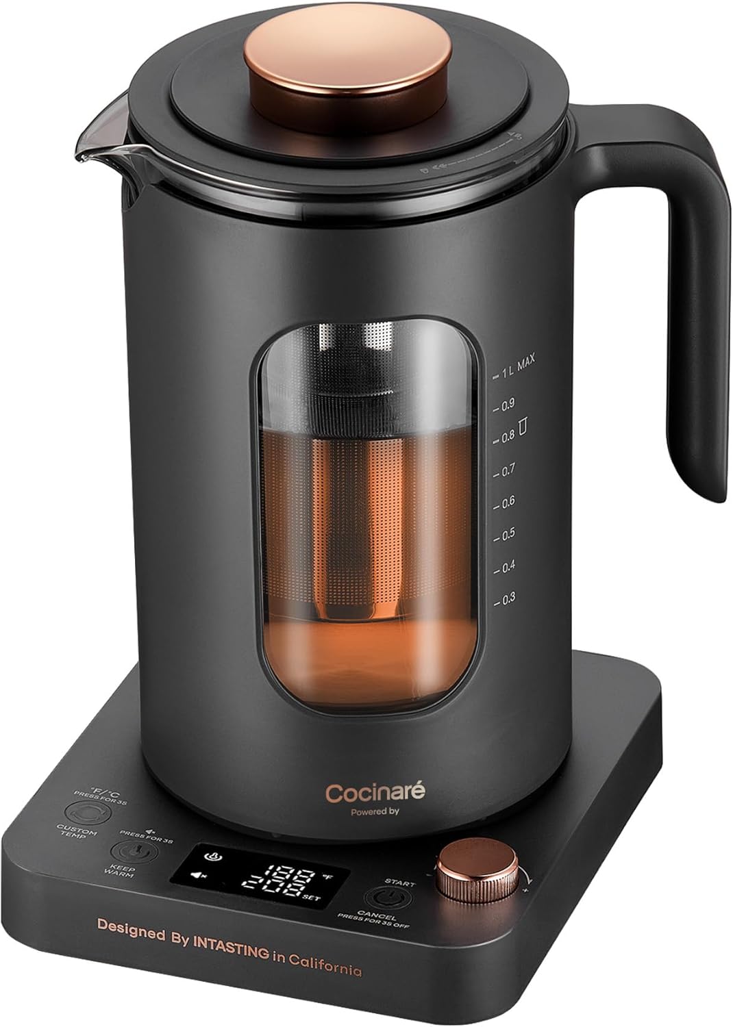 Hervidor té eléctrico con infusor vidrio sin BPA 1l gris