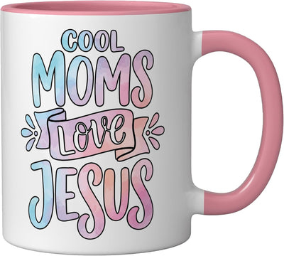 Taza cerámica Cool Moms Love Jesus rosa/blanca