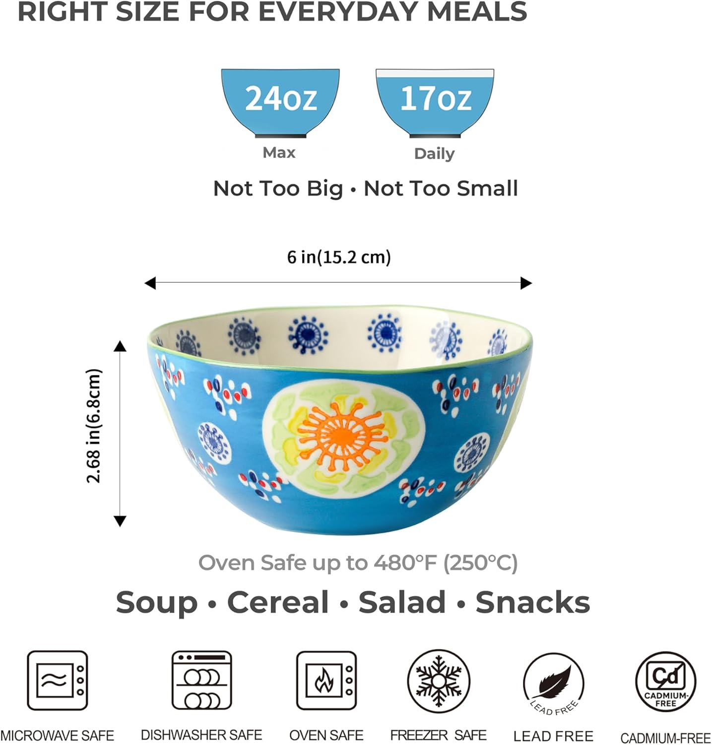 Set 4 Cuencos Cerámica 6pulg Diseños Surtidos Microondas