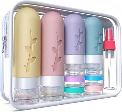Kit 16 Botellas Viaje Silicona A prueba Fugas Tocador Morado