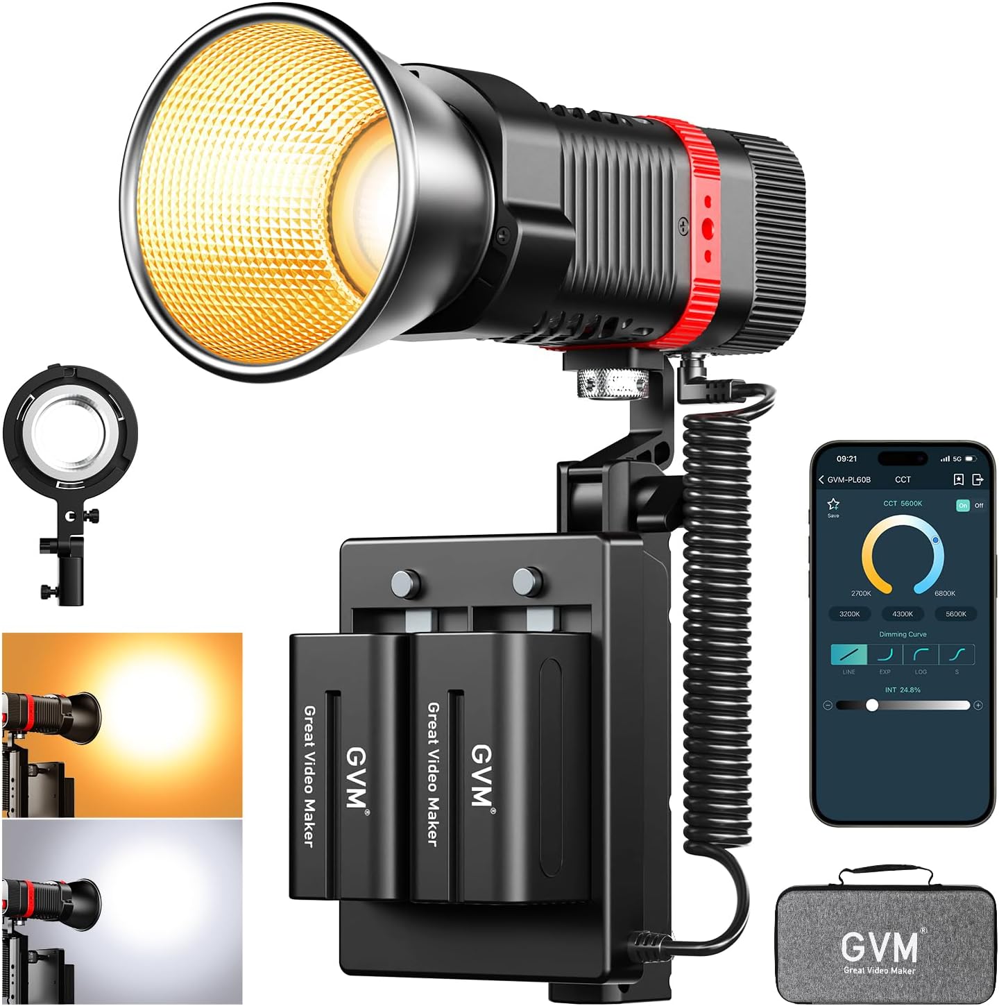 Luz video COB 60W portátil 2700-6800K con baterías