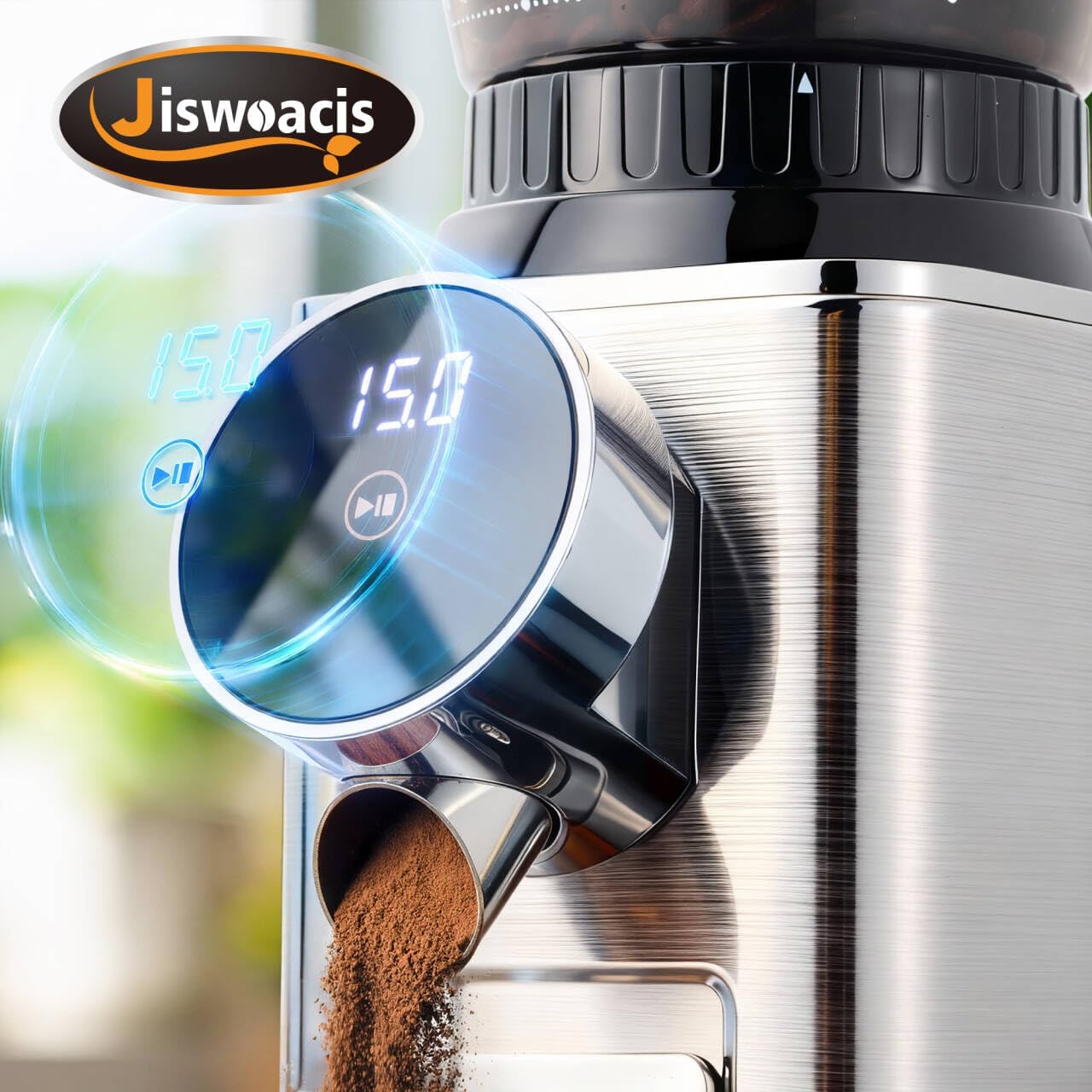 Molinillo café eléctrico cónico 48 ajustes acero inox plateado