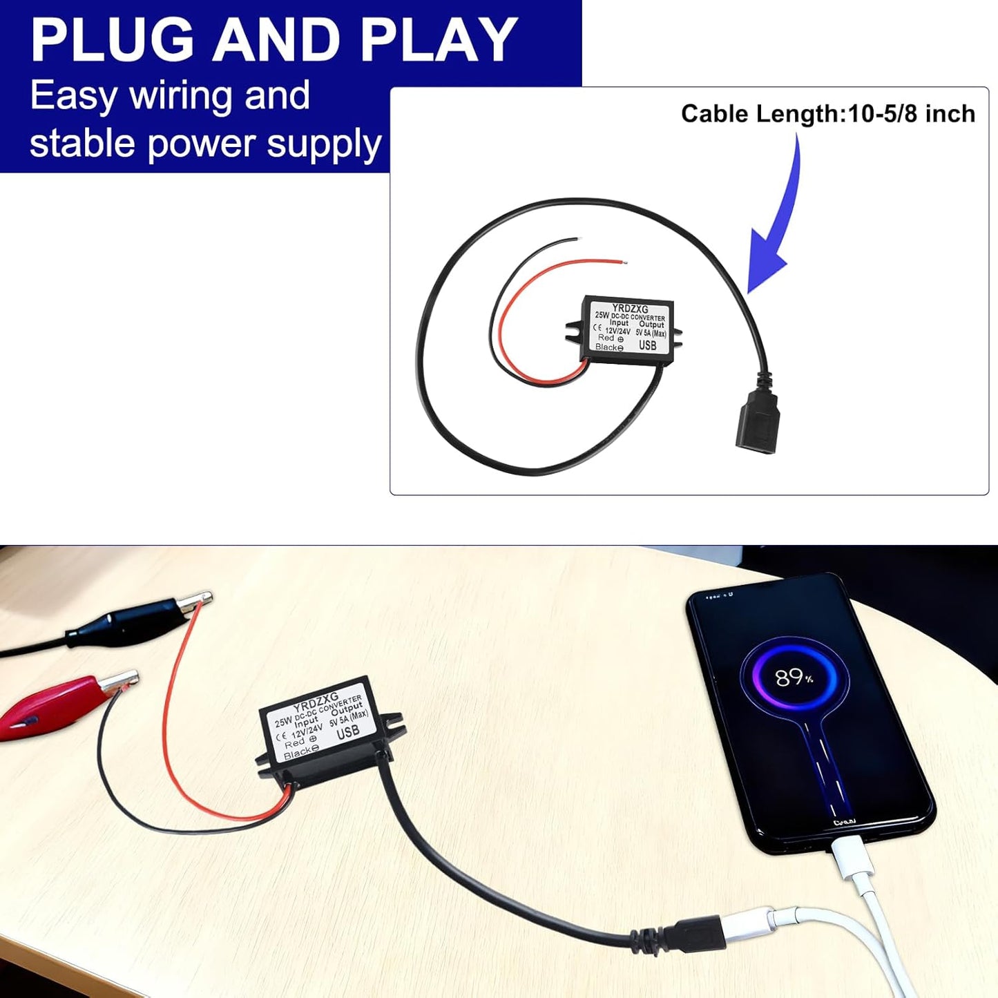 Convertidor USB 5V 5A 25W 12V 24V a 5V DC