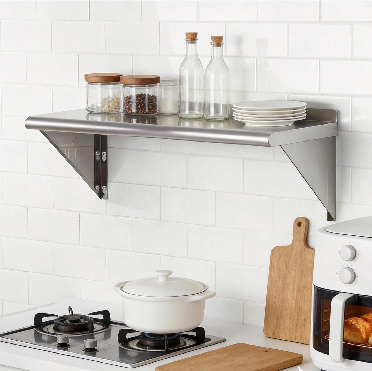 Estante pared acero inox 14x36pulg 230lb uso comercial