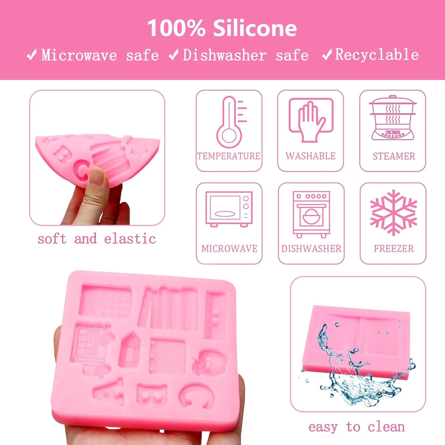Molde silicona suministros escolares rosa pack 2