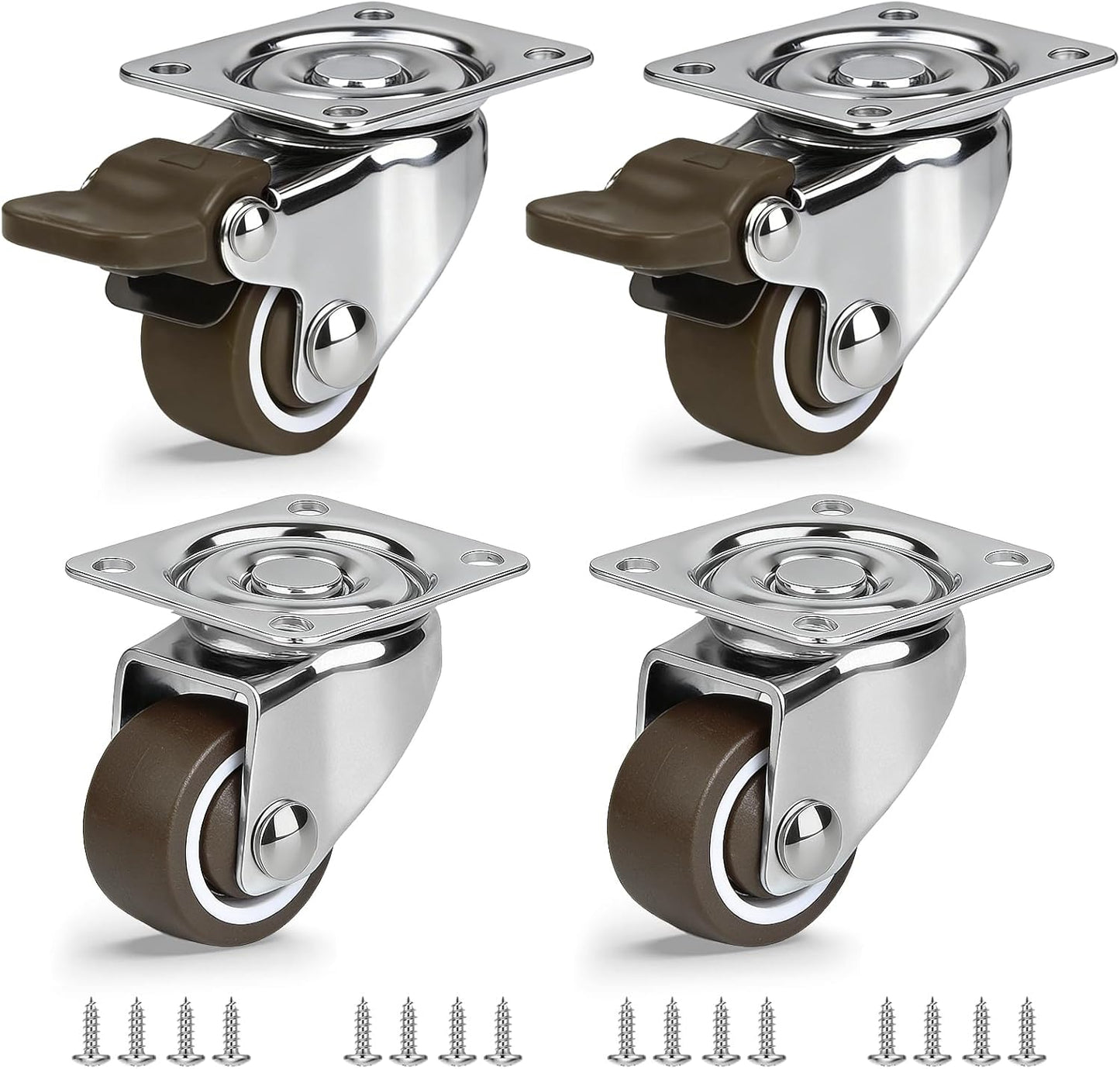 Ruedas giratorias 1pulg para muebles resistente con frenos set 4