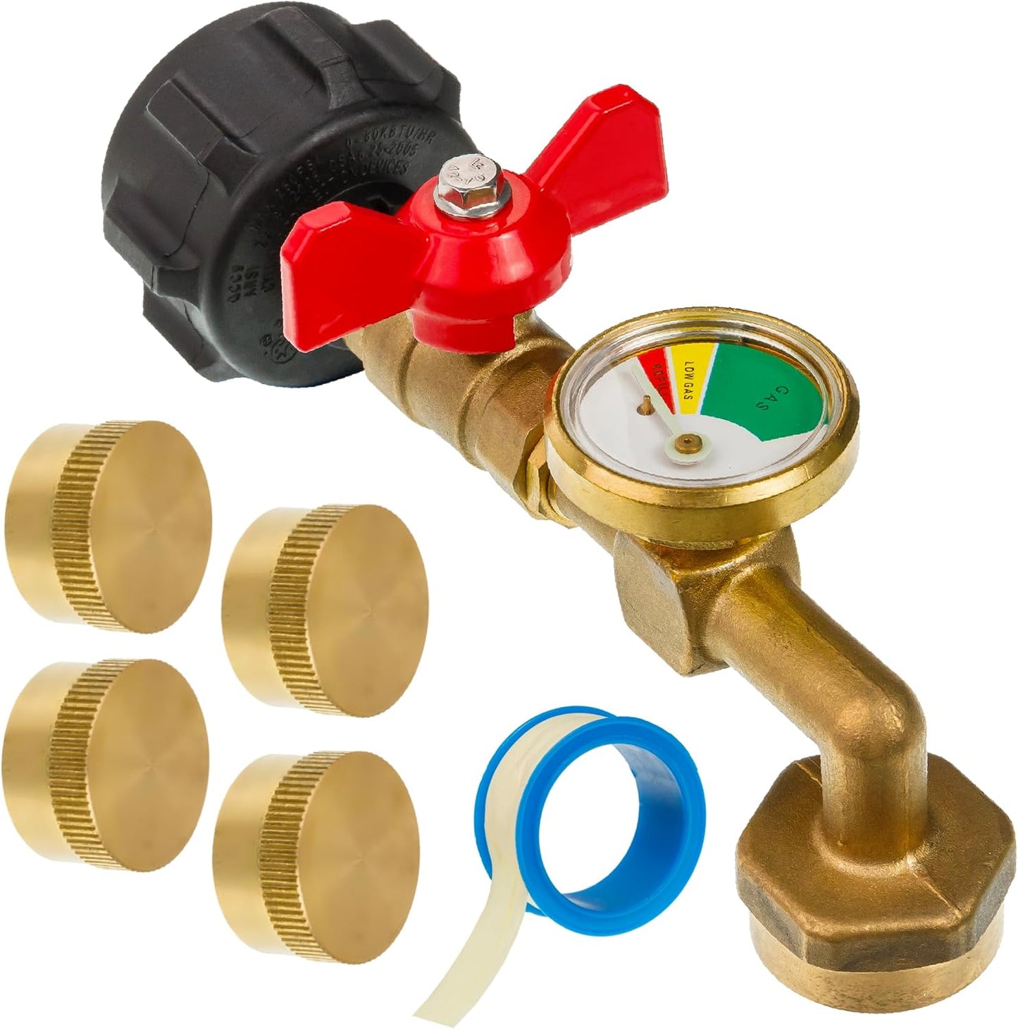 Adaptador propano 1lb latón macizo para 20lb válvula codo recarga
