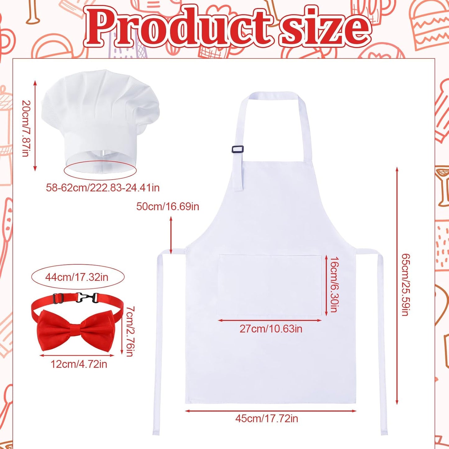 Delantal chef sombrero ajustable blanco con pajarita