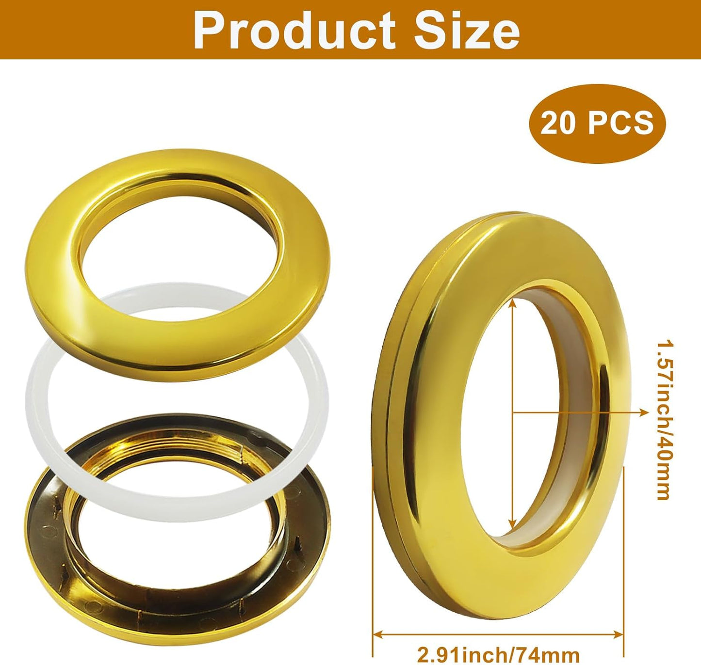 20 Anillos Cortina Plata Mate Diámetro 1-9/16pulg