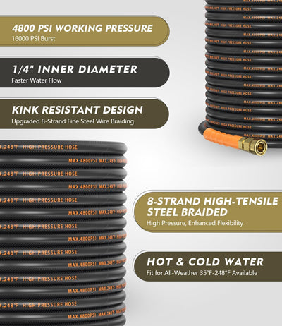 Kit manguera lavadora presión 4800 PSI acero trenzado 25pies