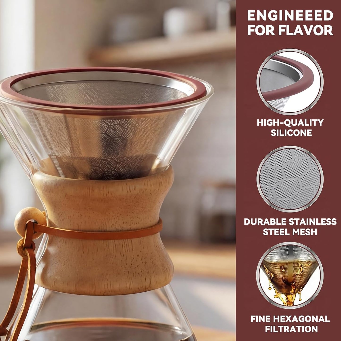 Filtros café compatibles Chemex 6-10 tazas acero inox reutilizables