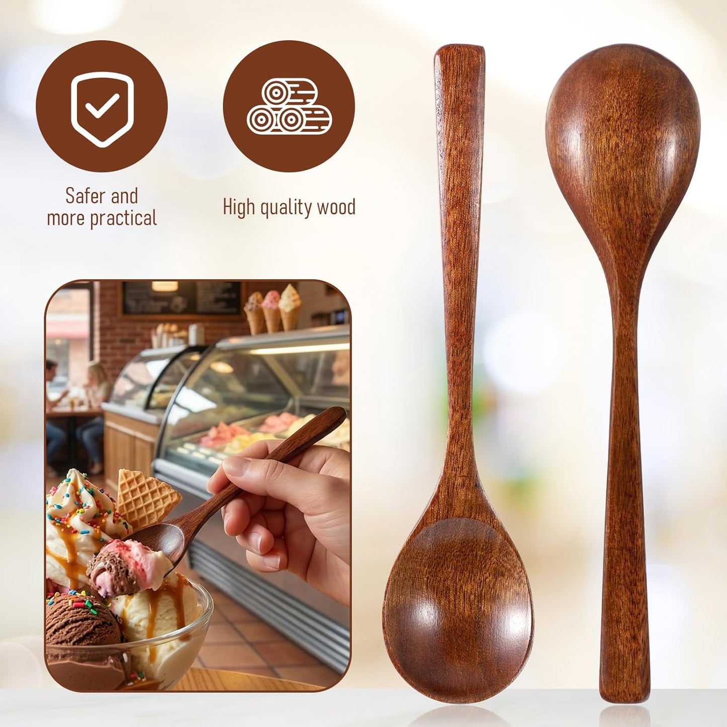 2 Cucharas Madera Mango 7pulg para Té Café Cereales