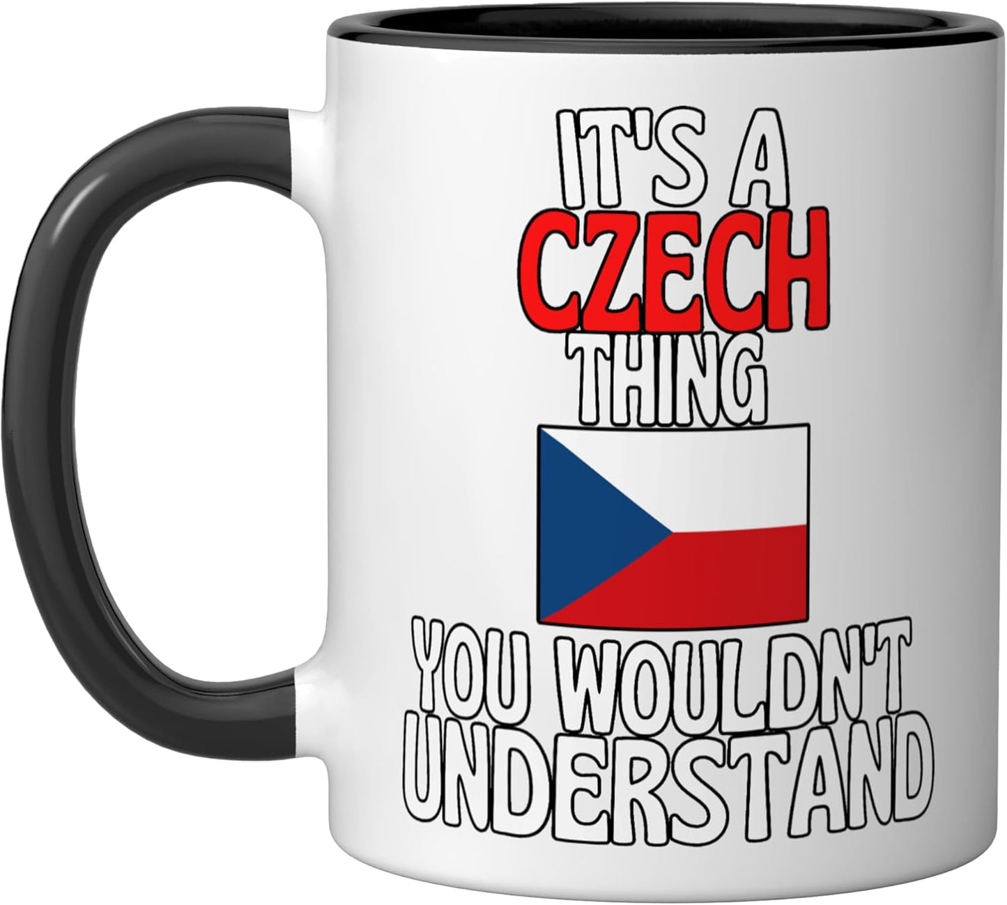 Taza cerámica checa divertida en negro/blanco
