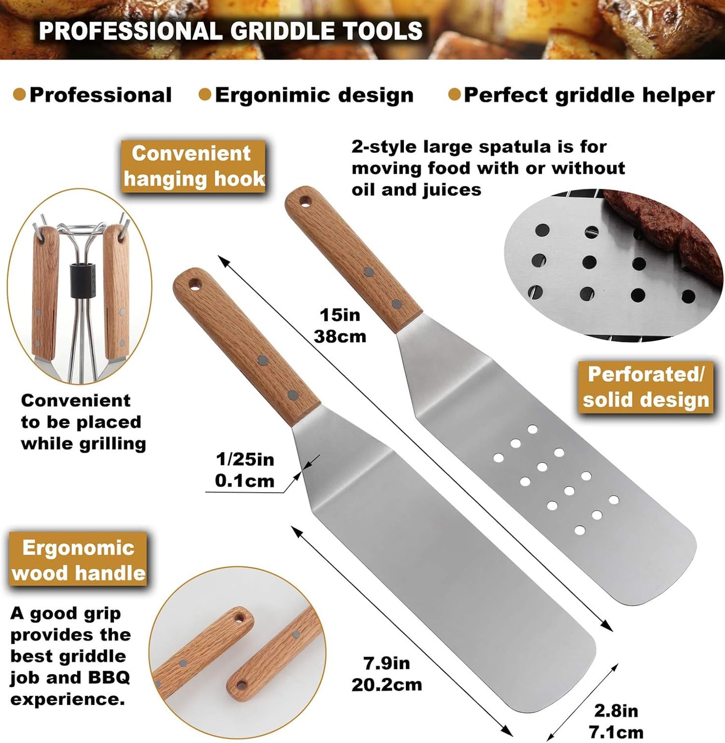 Set 8 espátulas acero inox para parrilla Hibachi