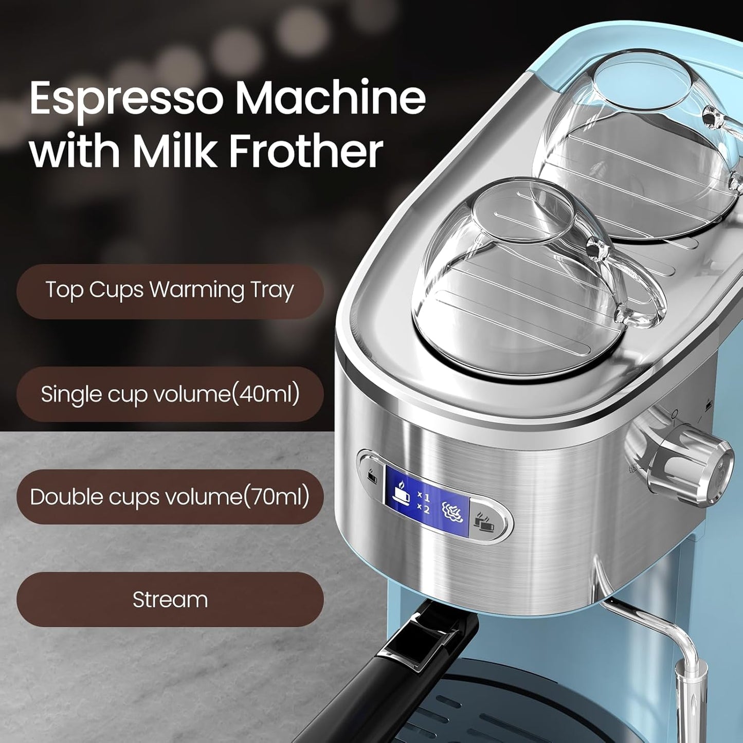 Máquina de café expreso 20 bares acero inoxidable LCD