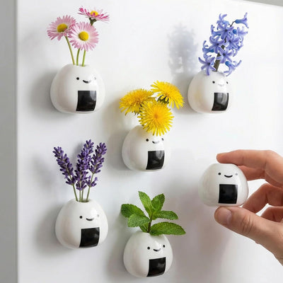 6 mini jarrones magnéticos de cerámica para nevera decoración de oficina y cocina