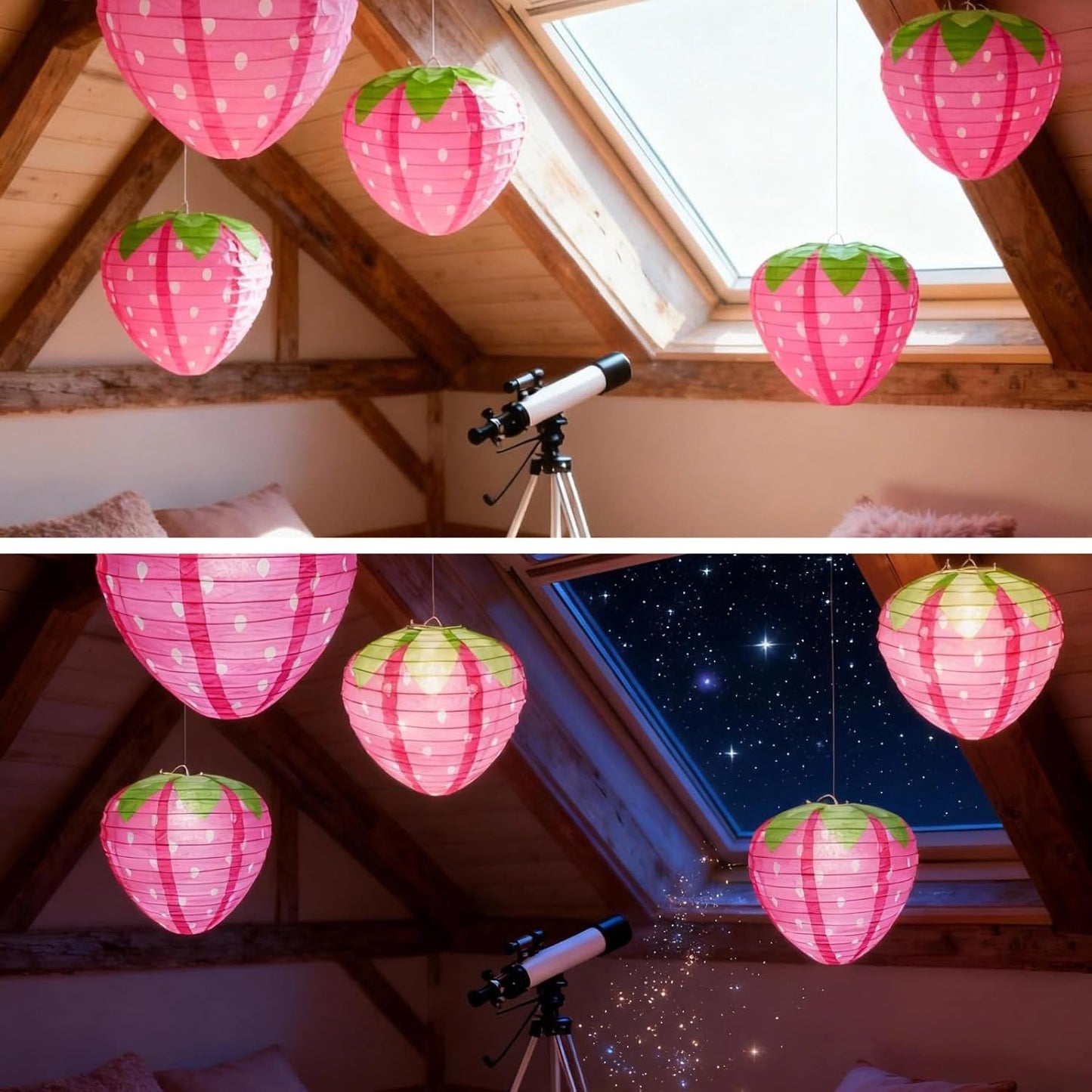 Farol LED colgante rosa pack 6 linternas Kawaii 12x8pulg