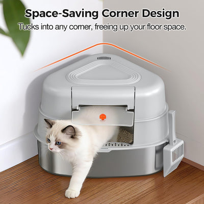 Caja arena XXL acero inox gatos con tapa gris