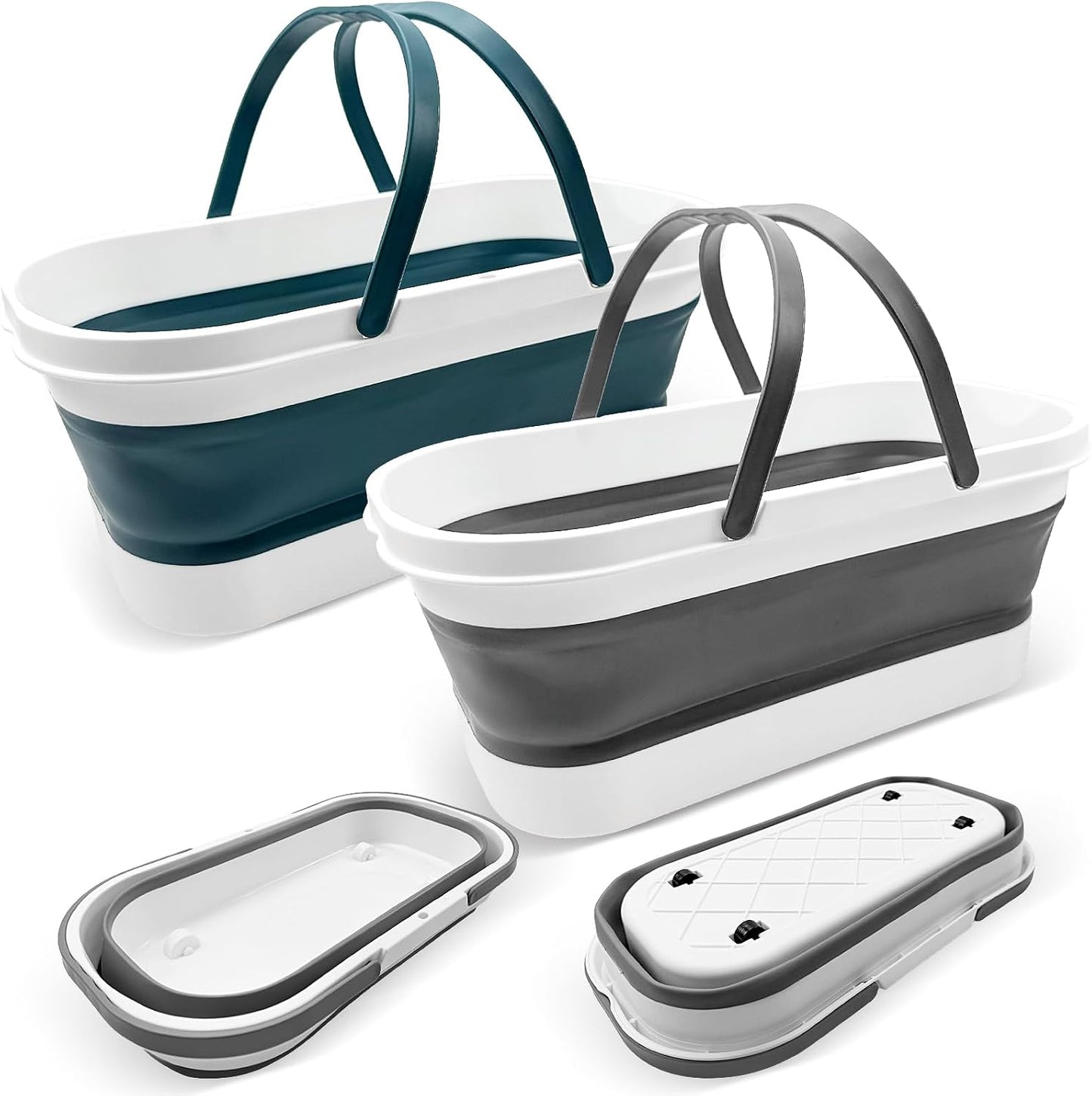 2 Cubos Plástico Plegables 3.17gal Rectangulares Asa Verde Gris