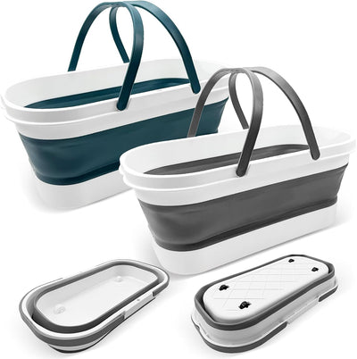 2 Cubos Plástico Plegables 3.17gal Rectangulares Asa Verde Gris