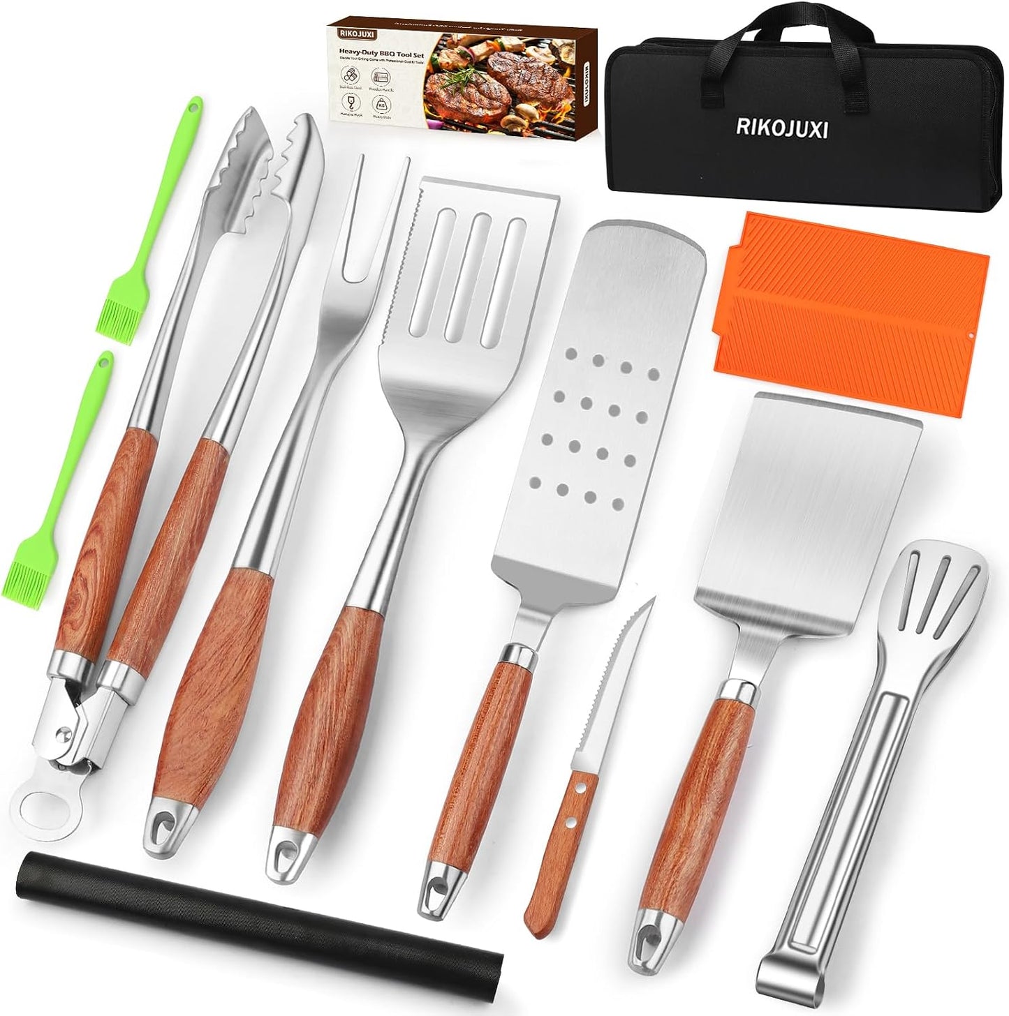 Juego accesorios parrilla 16pulg acero inox espátula tenedor