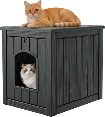 Casa para gatos al aire libre resina negro fácil de montar