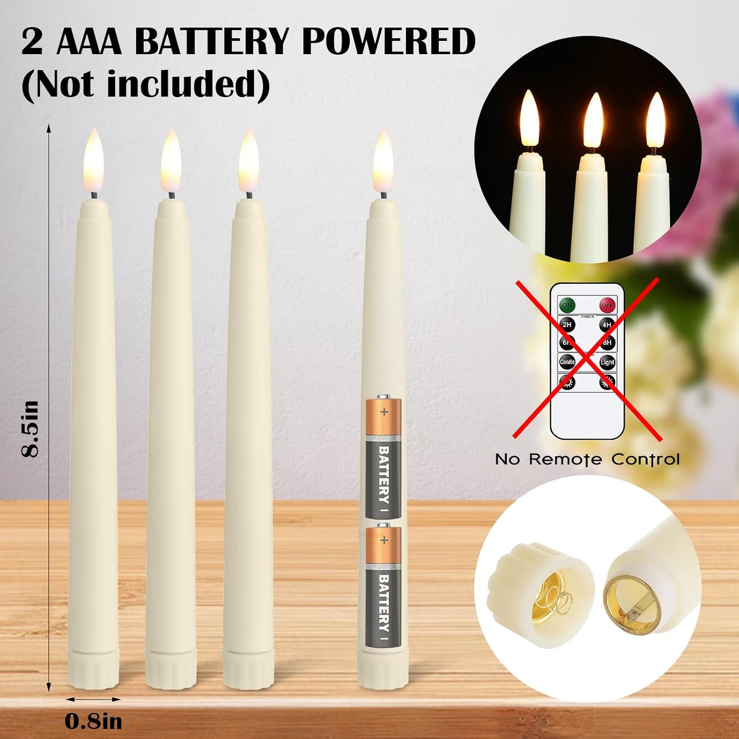 36 Velas LED Parpadeantes Marfil 8.5pulg para Decoración