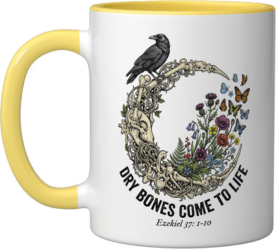 Taza Cerámica Floral Luna Cristiana Amarillo/Blanco
