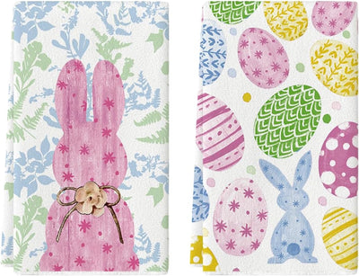 Juego de 2 toallas de cocina con diseño de huevos de conejo y flores de Pascua