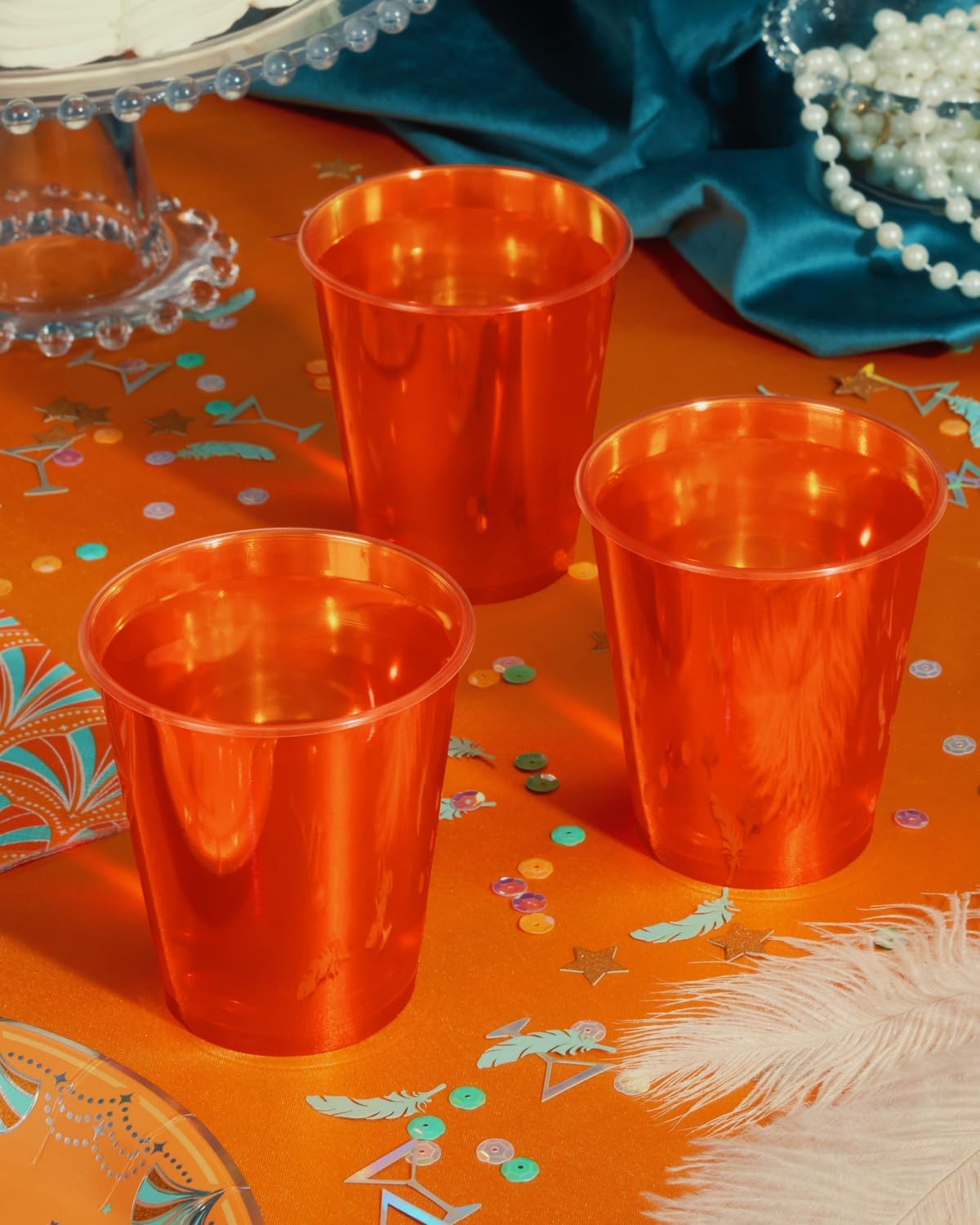 Vasos iridiscentes naranjas Fetti 16 unidades para fiestas