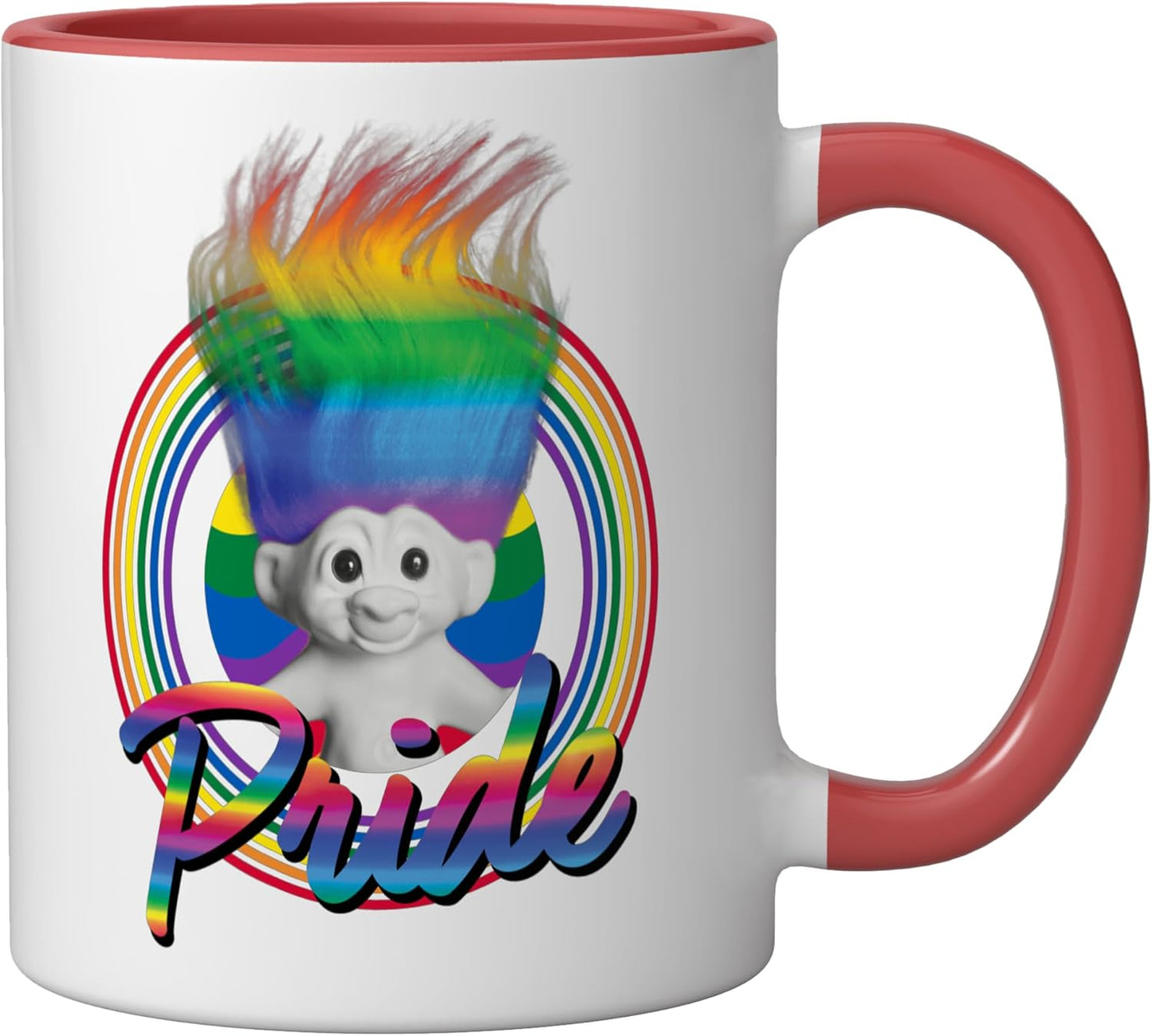 Taza cerámica Good Luck Trolls cabello arcoíris rojo/blanco