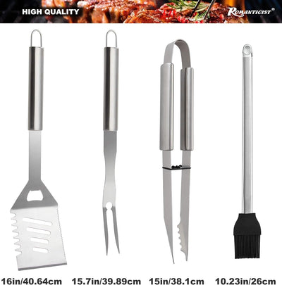 Set 23 accesorios parrilla acero inox con termómetro y alfombrillas
