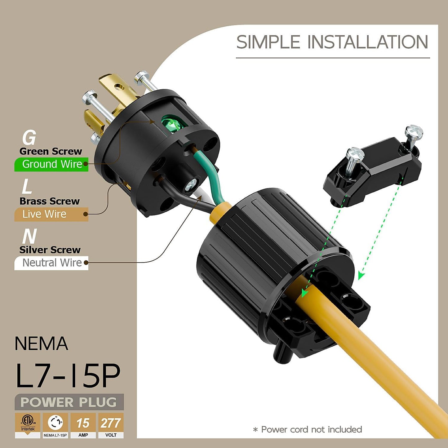 Conector enchufe L7-15P bloqueo giratorio 15A 277V