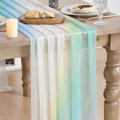 Camino mesa bohemio gasa rayas azules 120pulg cocina comedor