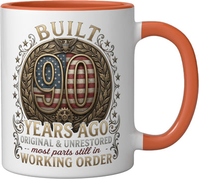 Taza cerámica bandera USA vintage 90 aniversario color naranja/blanco