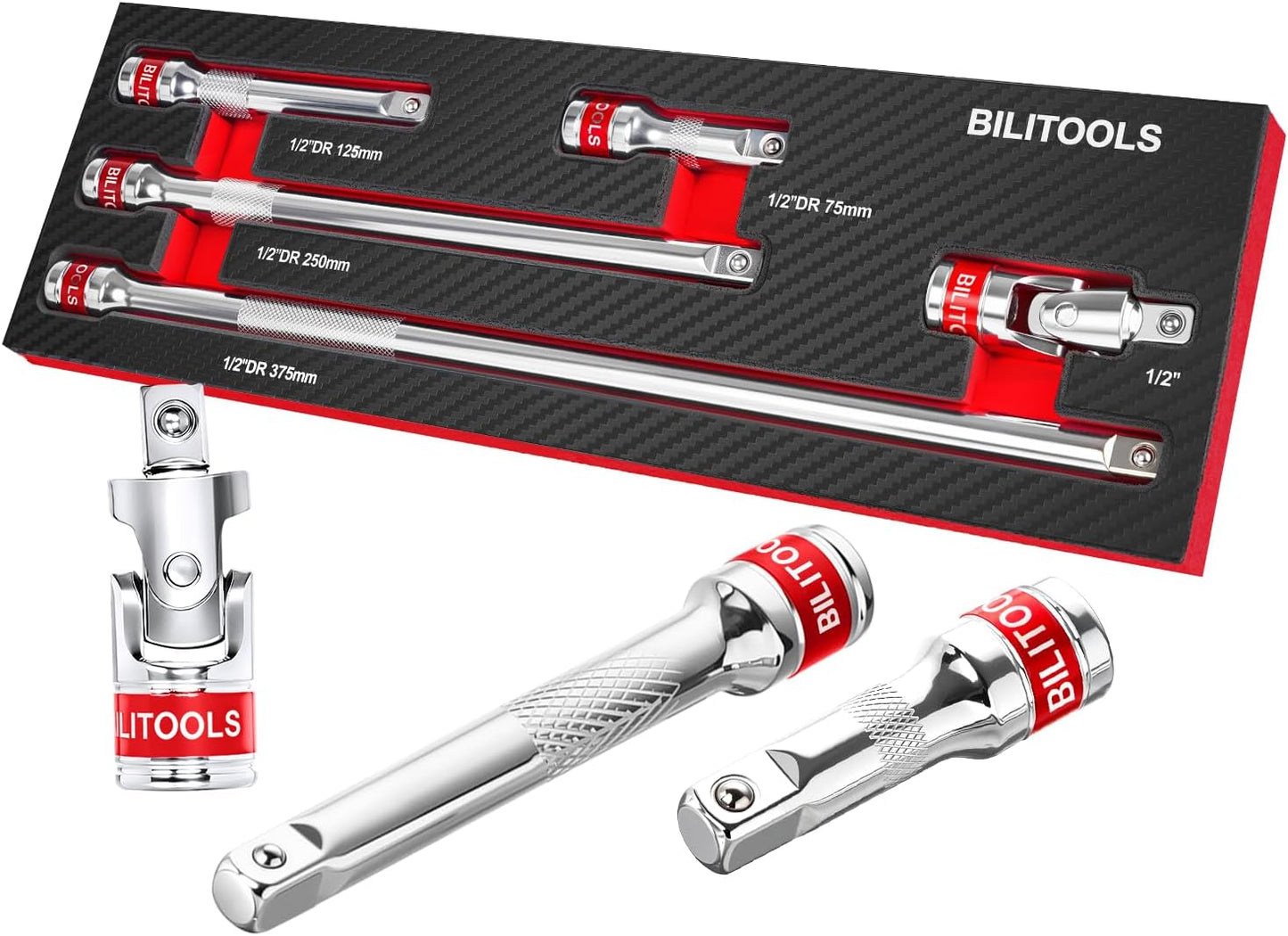 Set 5 Ext. Enchufe 1/2" Barra Extra Larga