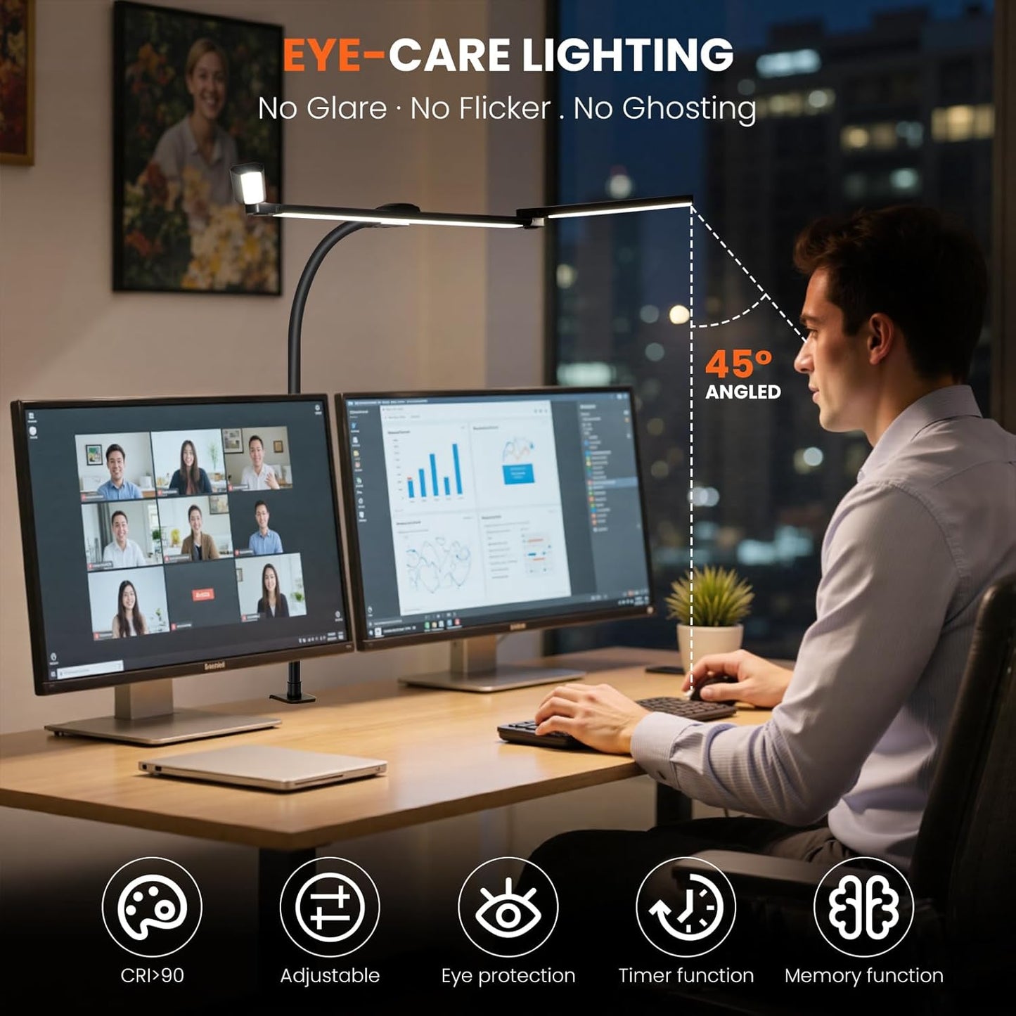 Lámpara escritorio LED 3 barras ajustable con abrazadera
