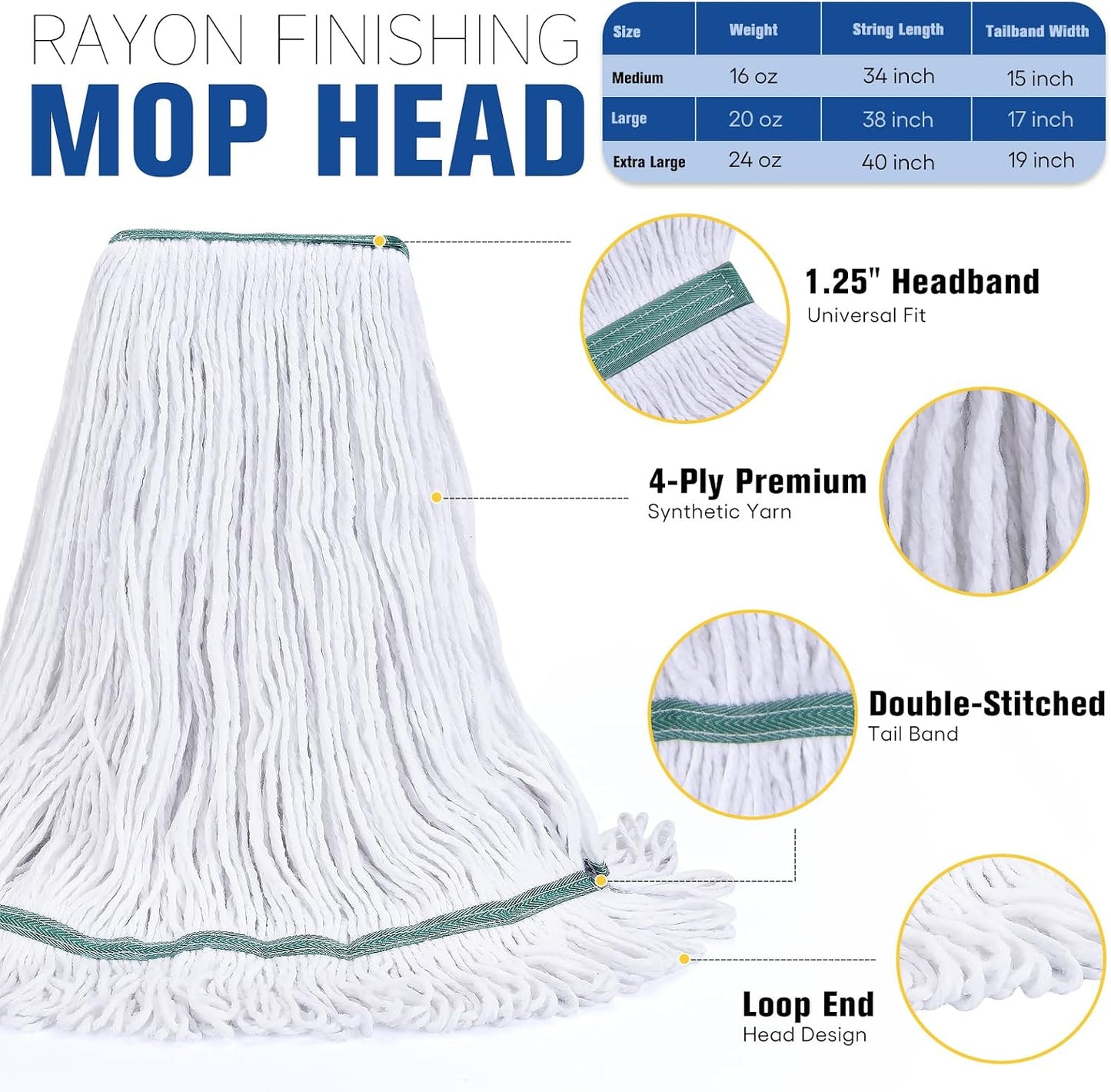 Mopa rayón sintético 4 capas resistente químicos 20oz