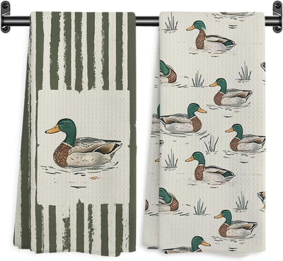 Juego de 2 toallas de cocina vintage con diseño de pato a rayas decorativas