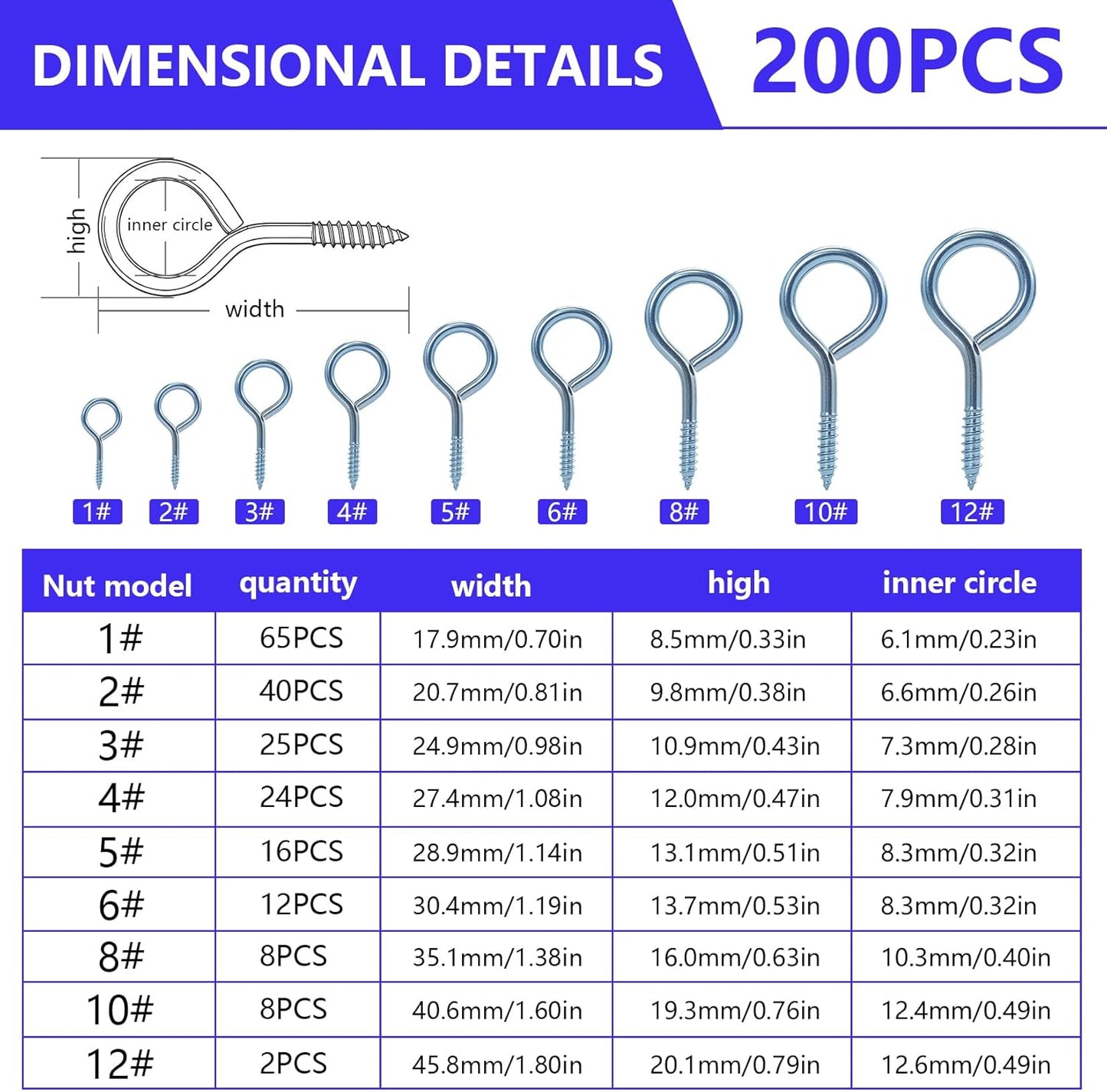 200 Pzas Ojos Pequeños para Madera Ganchos Metal Autorroscantes