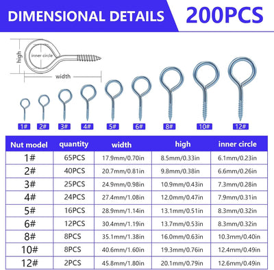 200 Pzas Ojos Pequeños para Madera Ganchos Metal Autorroscantes