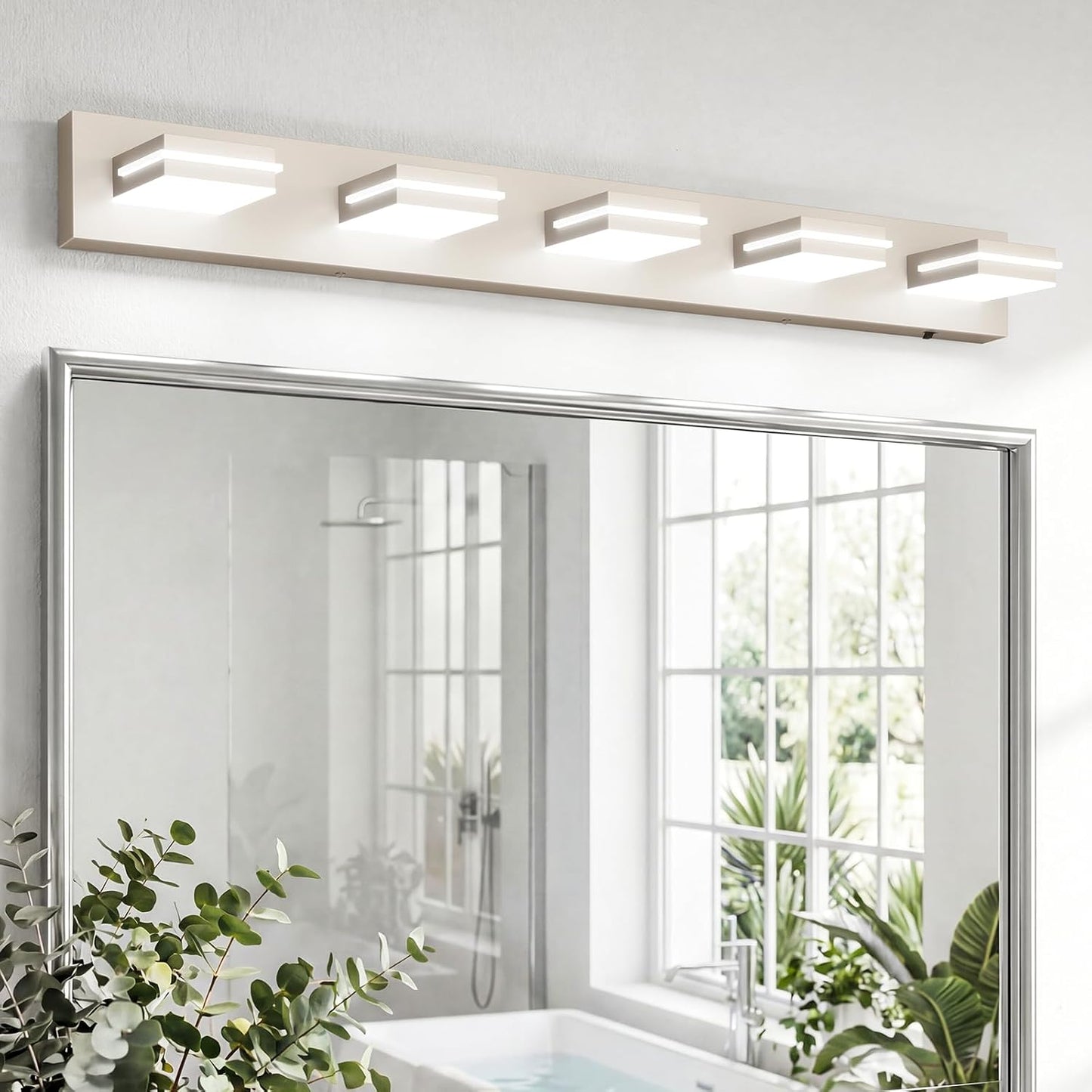 Lámpara baño LED 5 luces 40pulg níquel cepillado giratoria 6000K