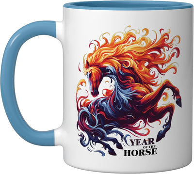 Taza cerámica Año del Caballo de Fuego 2026 azul/blanco