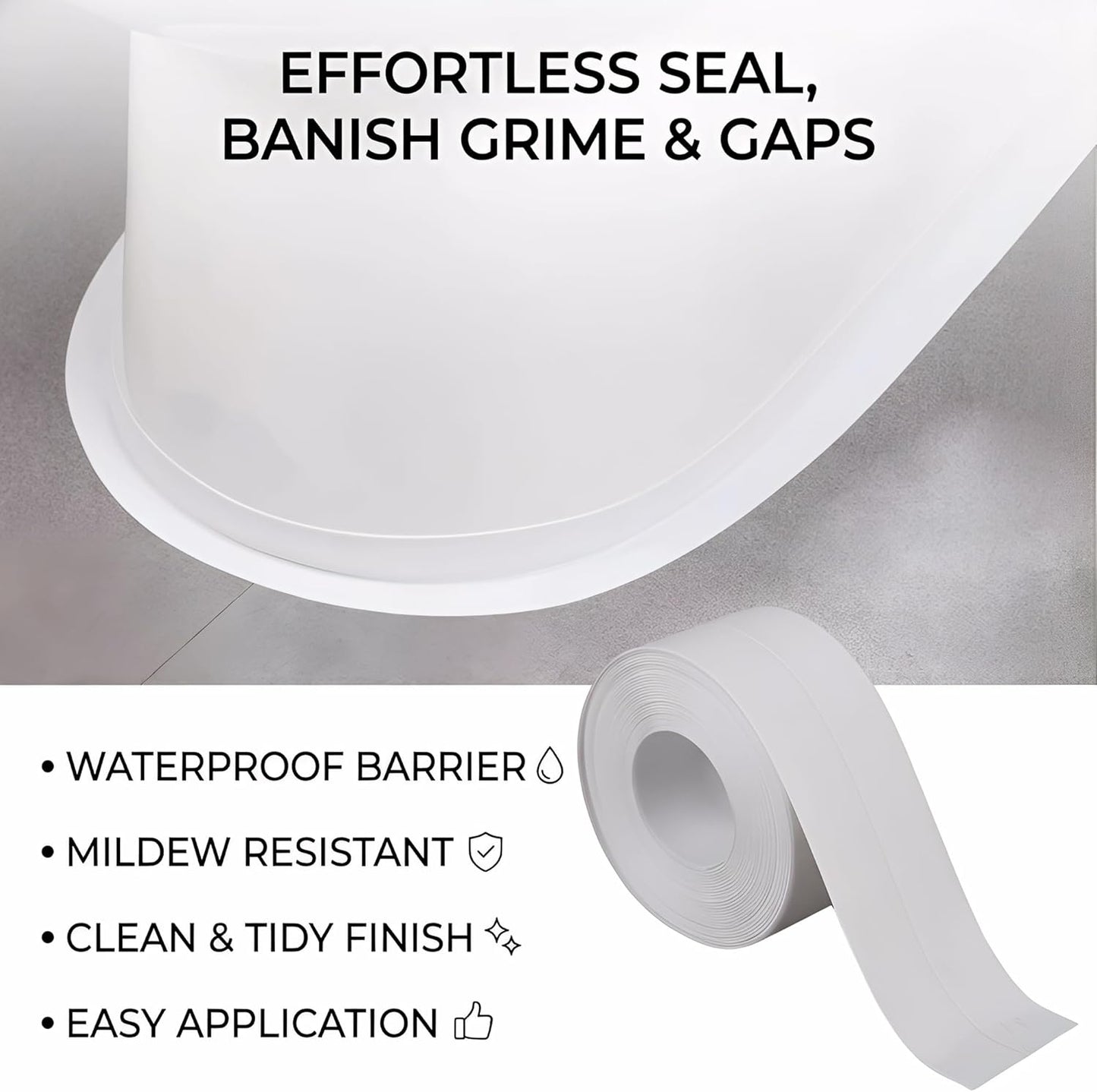 2 Rollos Cinta Calafateo Impermeable Autoadhesiva para Baño Blanco