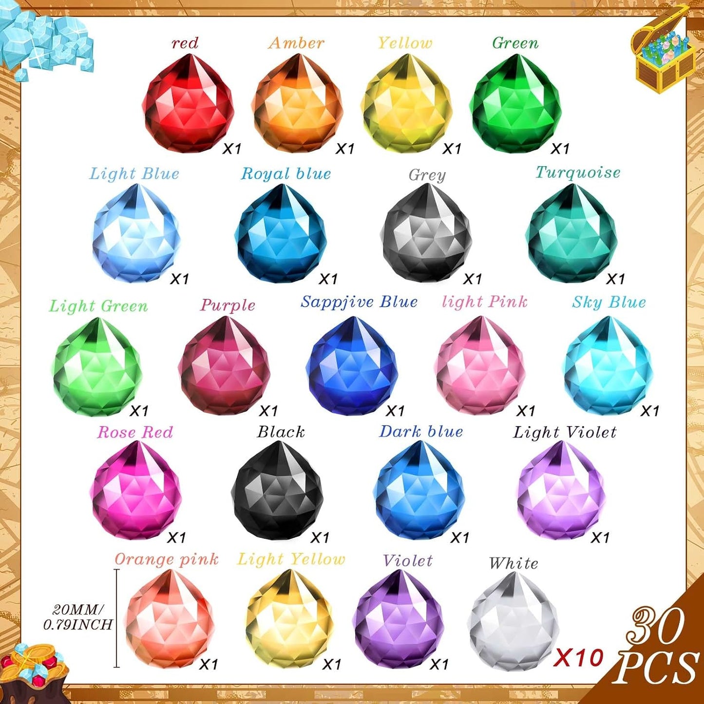 30 Bolas Cristal Colgantes Ventana Feng Shui Multicolor