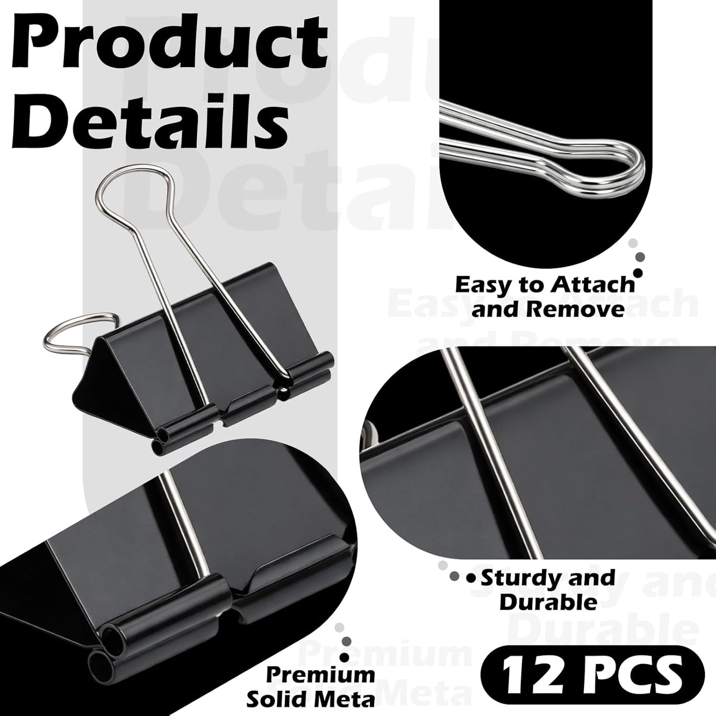12 Clips Arco Globos 2pulg Pinzas Grandes Negras Resistentes