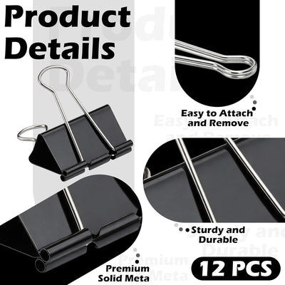12 Clips Arco Globos 2pulg Pinzas Grandes Negras Resistentes