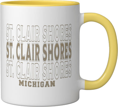 Taza Cerámica Vintage St. Clair Shores Michigan Amarillo/Blanco